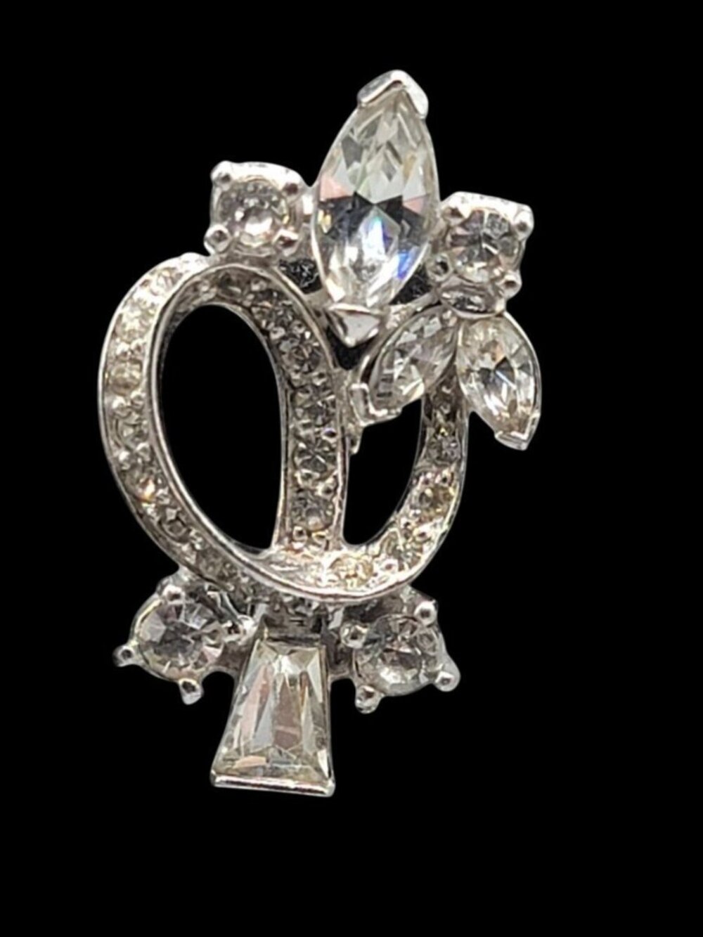 Vintage Pennino Sparkling Ice Bow & Flowers Clip On Earrings Rhodium Plated - Picture 10 of 11
